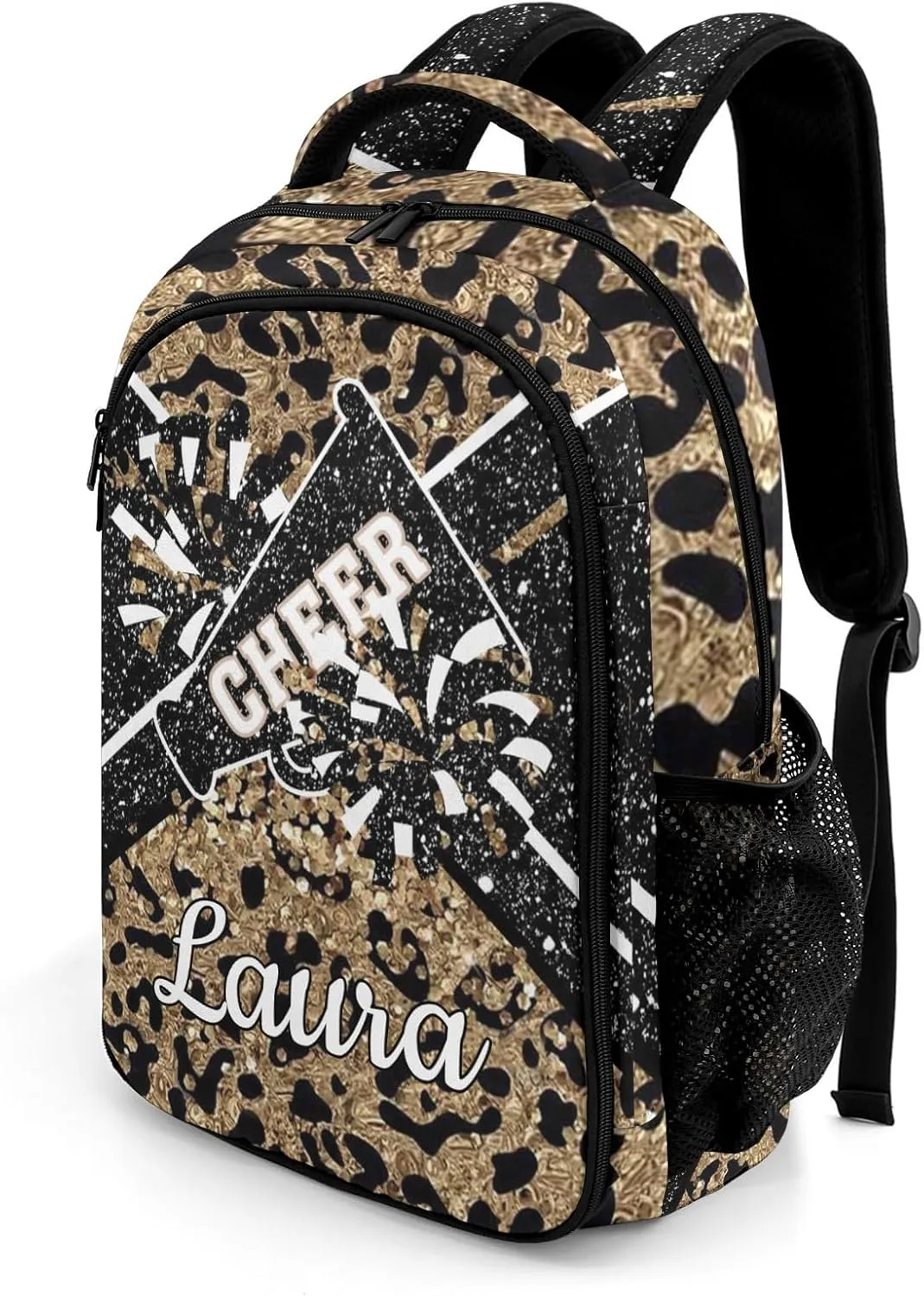 Cheer Cheerleader Backpack Cheerleading Bags Custom Name Book Bag for Cheer Team Coaches Gift (Leopard)