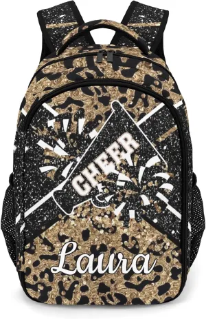 Cheer Cheerleader Backpack Cheerleading Bags Custom Name Book Bag for Cheer Team Coaches Gift (Leopard)