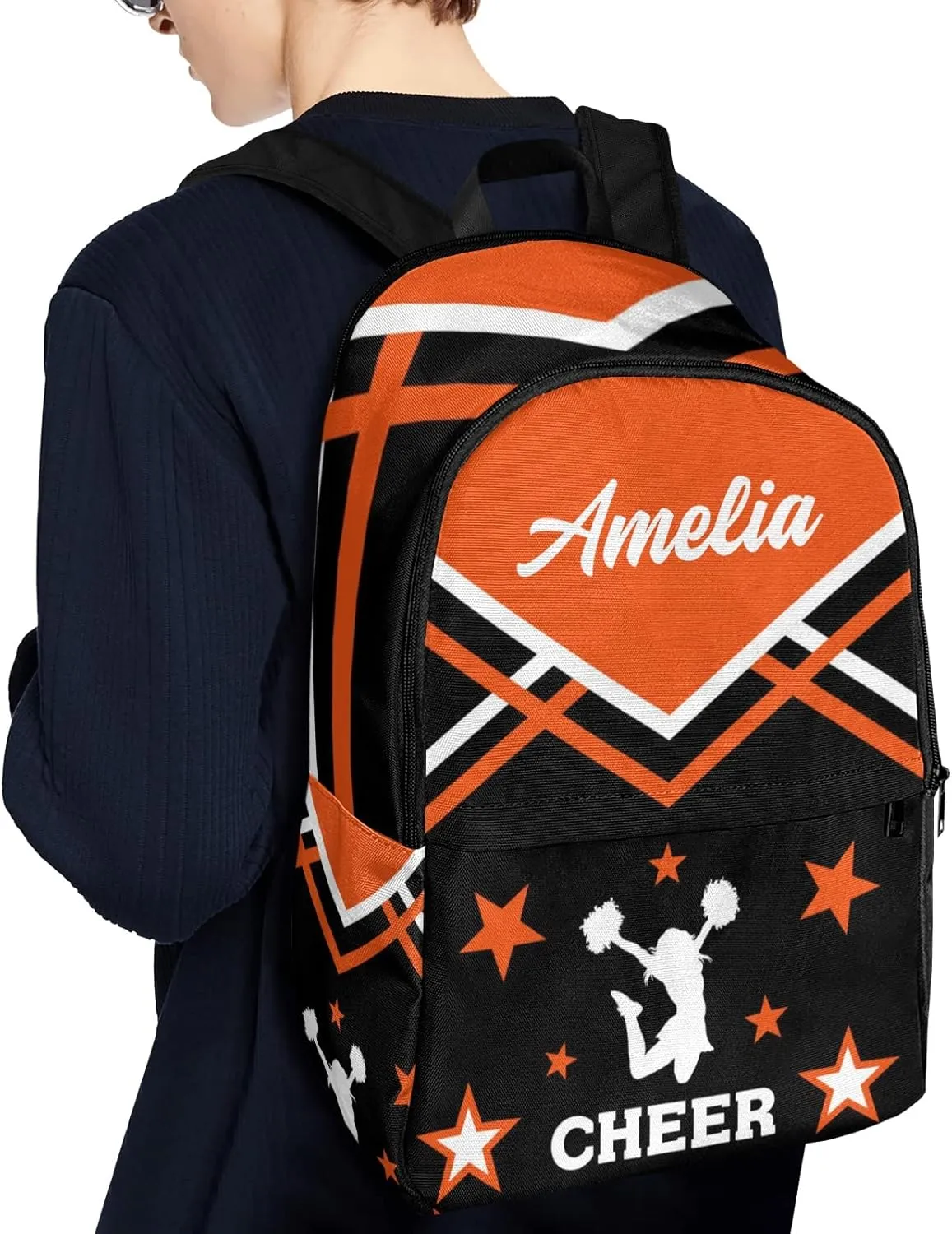Cheerleader Cheer Orange Personalized Backpack for Teen Boys Girls,Custom Travel Backpack Bookbag Casual Bag Name Gift