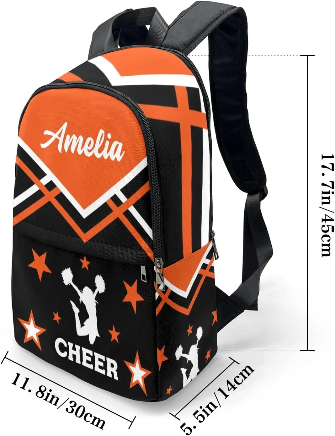 Cheerleader Cheer Orange Personalized Backpack for Teen Boys Girls,Custom Travel Backpack Bookbag Casual Bag Name Gift