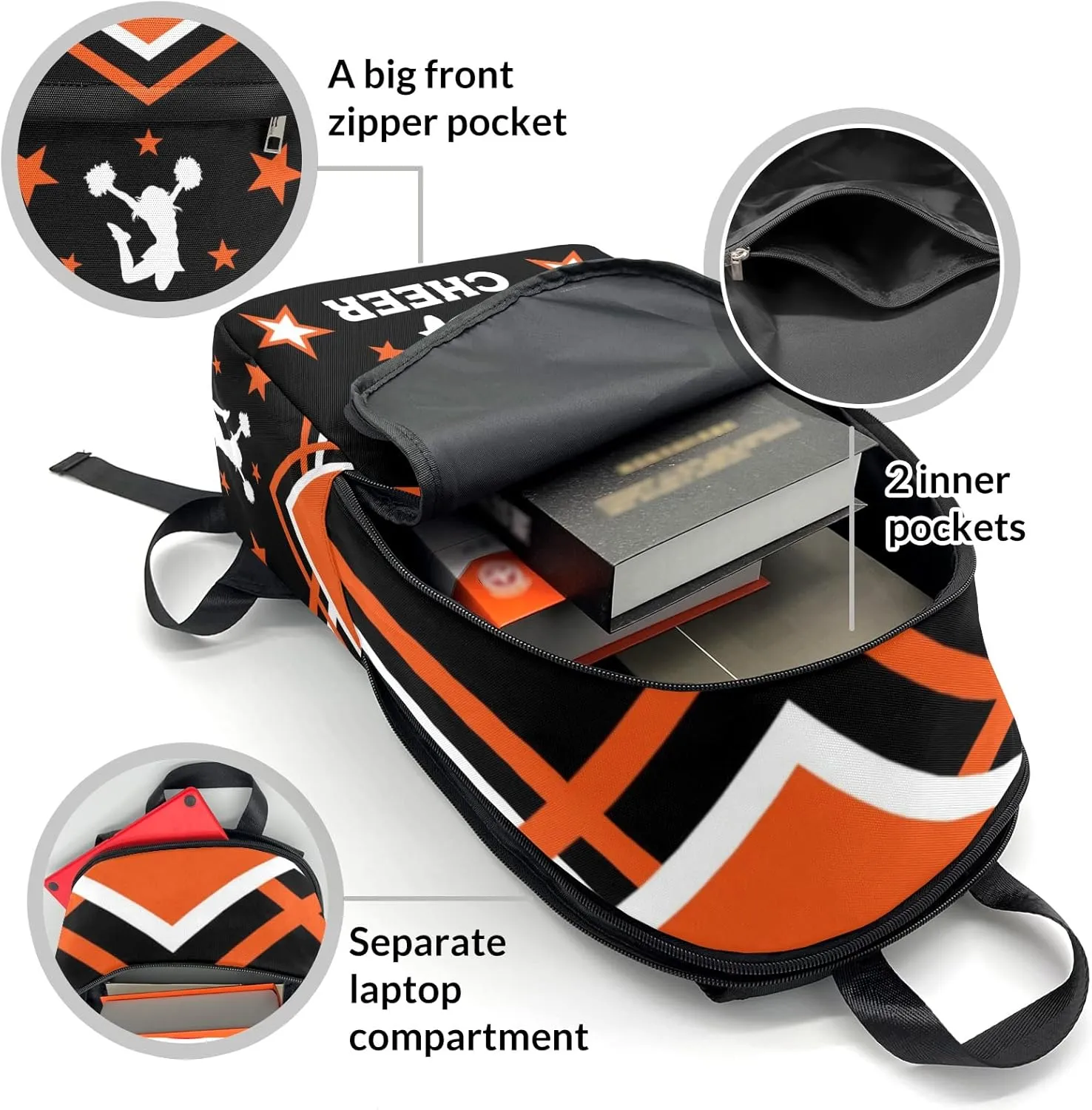 Cheerleader Cheer Orange Personalized Backpack for Teen Boys Girls,Custom Travel Backpack Bookbag Casual Bag Name Gift
