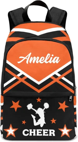 Cheerleader Cheer Orange Personalized Backpack for Teen Boys Girls,Custom Travel Backpack Bookbag Casual Bag Name Gift