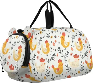 Chickens Cartoon Boy's Gym Duffel Bag with Shoes Compartment Multifunctional Carry On Overnight Bag for Travel, Sports, Duffel, Weekender