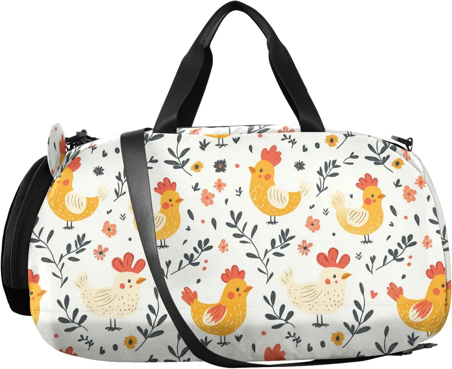 Chickens Cartoon Boy's Gym Duffel Bag with Shoes Compartment Multifunctional Carry On Overnight Bag for Travel, Sports, Duffel, Weekender