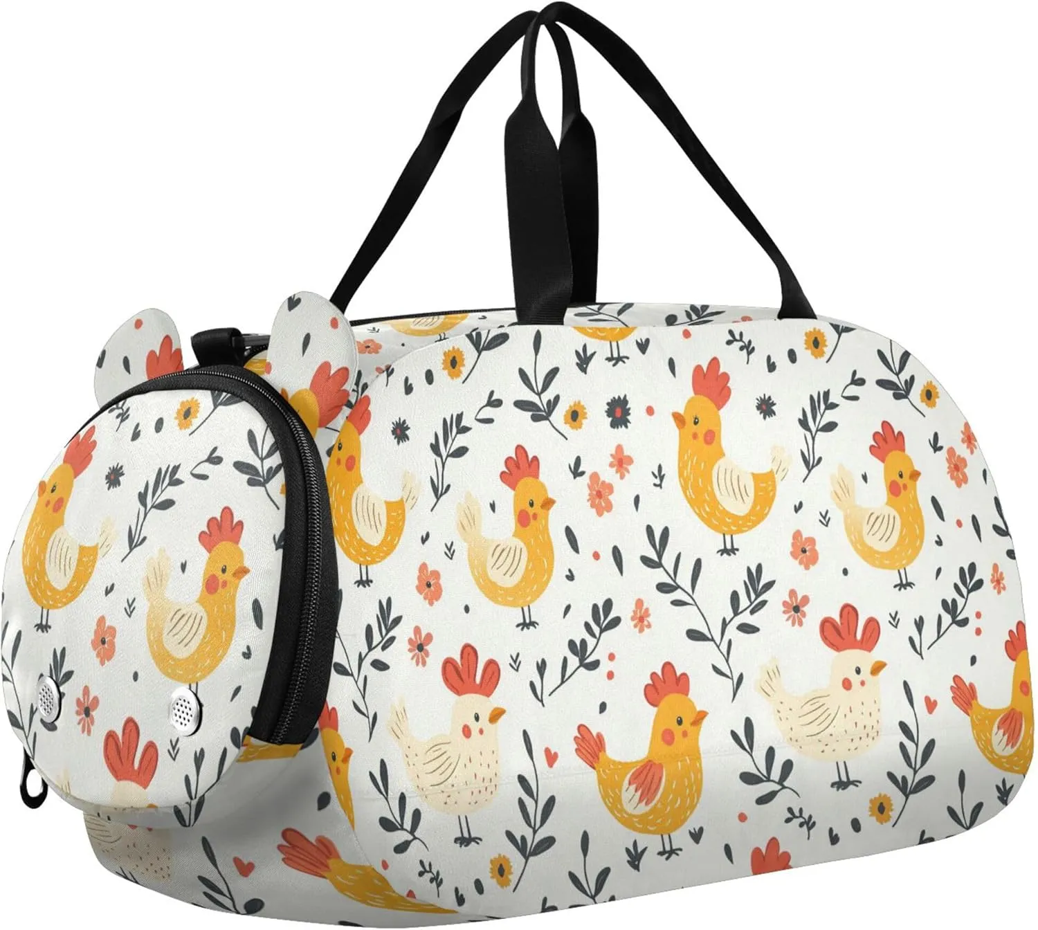 Chickens Cartoon Boy's Gym Duffel Bag with Shoes Compartment Multifunctional Carry On Overnight Bag for Travel, Sports, Duffel, Weekender