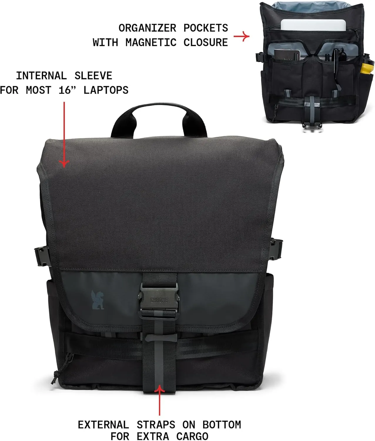 Chrome Industries Warsaw 30L Pack for Men & Women – Utility Backpack with Cargo Straps & Laptop Sleeve to Hold Most 16” Computers – Bag Is Made for Travel, Work, Hiking, School, Plane Carry-On – Black