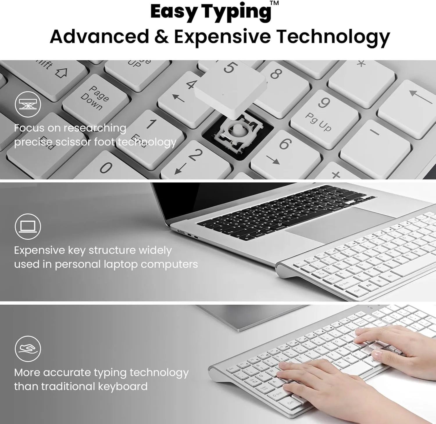 cimetech EasyTyping KF10 Wireless Keyboard and Mouse Combo, [Silent Scissor Switch Keys][Labor-Saving Keys] Ultra Slim Wireless Computer Keyboard and Mouse, Easy Setup for PC/Laptop/Windows - Silver