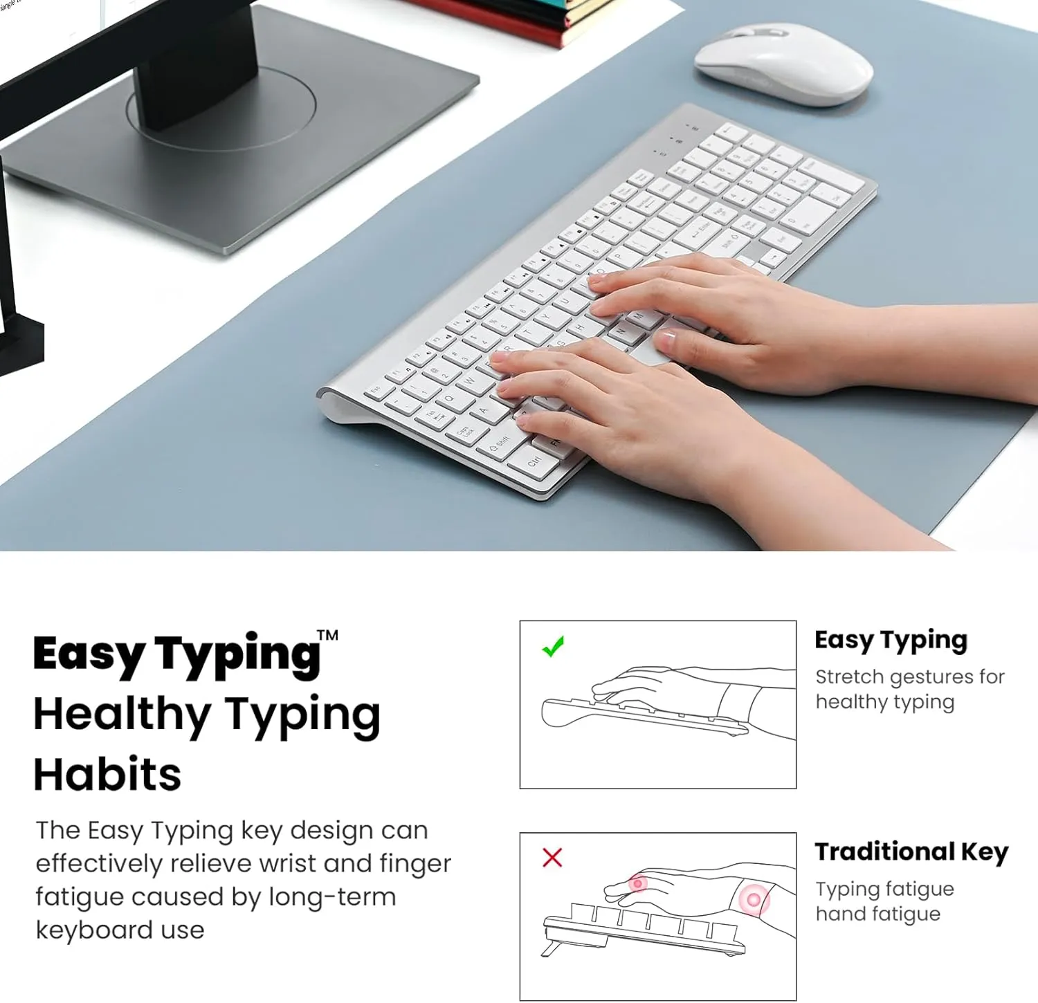 cimetech EasyTyping KF10 Wireless Keyboard and Mouse Combo, [Silent Scissor Switch Keys][Labor-Saving Keys] Ultra Slim Wireless Computer Keyboard and Mouse, Easy Setup for PC/Laptop/Windows - Silver