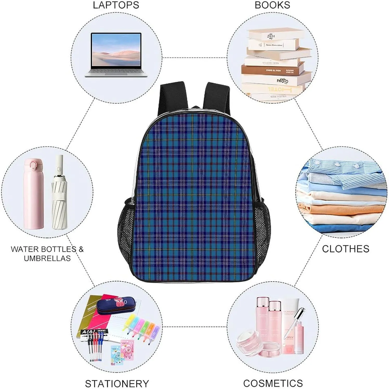 Citadel Military Academy Tartan Transparent Fashion Waterproof PVC Transparent Backpack Unisex 17 Inches