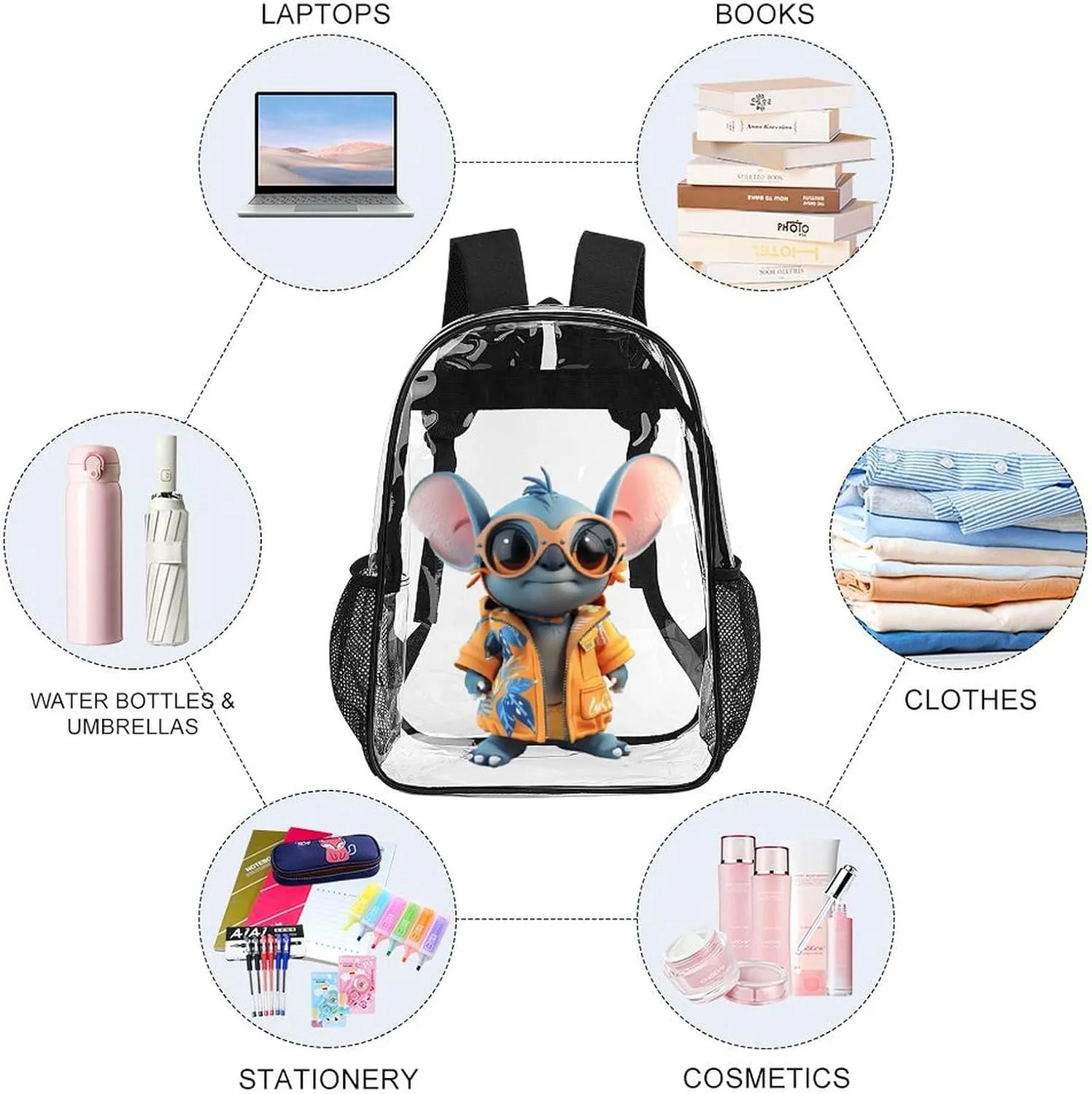 Clear Backpack Heavy Duty PVC Transparent Cartoon Backpack 17" Large Capacity See Through Bag for College