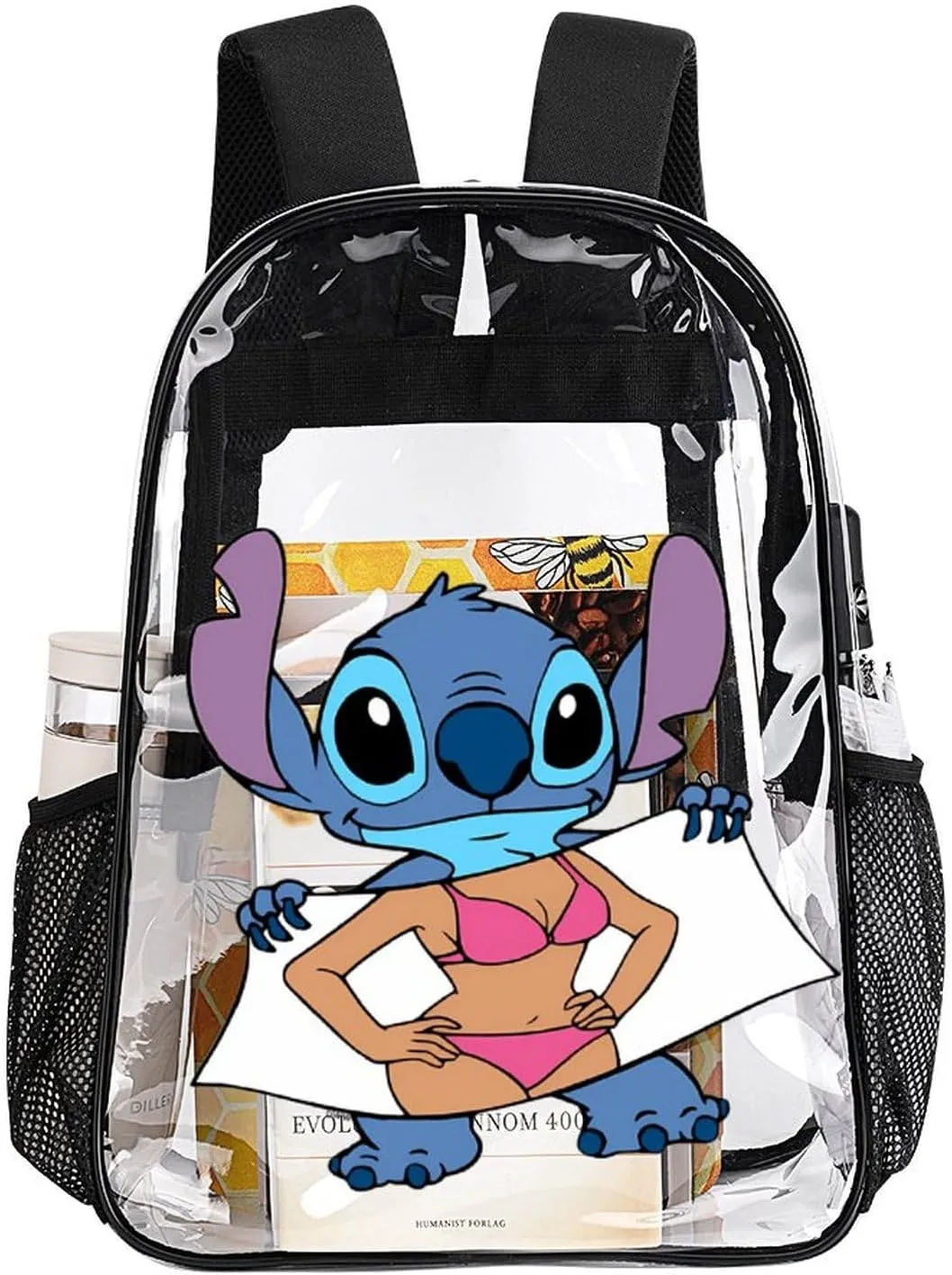 Clear Backpack Heavy Duty PVC Transparent Cartoon Backpack 17" Large Capacity See Through Bag for College