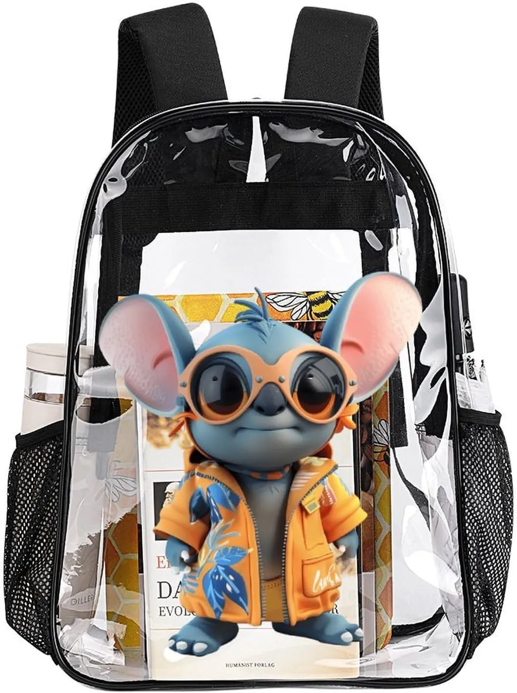 Clear Backpack Heavy Duty PVC Transparent Cartoon Backpack 17" Large Capacity See Through Bag for College