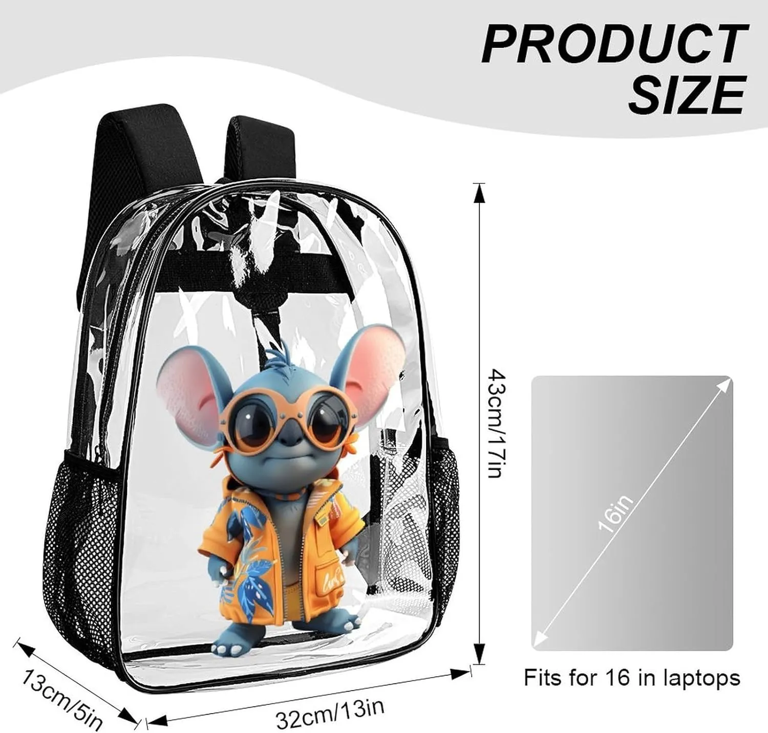 Clear Backpack Heavy Duty PVC Transparent Cartoon Backpack 17" Large Capacity See Through Bag for College