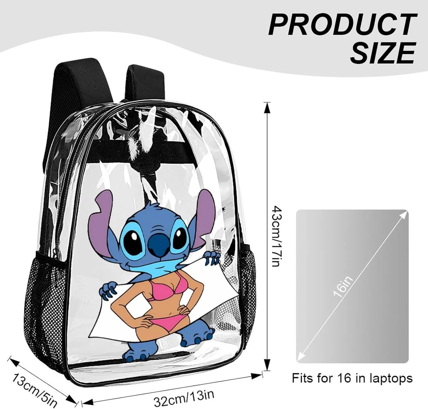 Clear Backpack Heavy Duty PVC Transparent Cartoon Backpack 17" Large Capacity See Through Bag for College