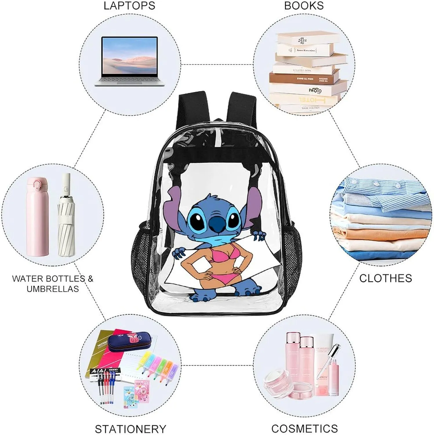 Clear Backpack Heavy Duty PVC Transparent Cartoon Backpack 17" Large Capacity See Through Bag for College