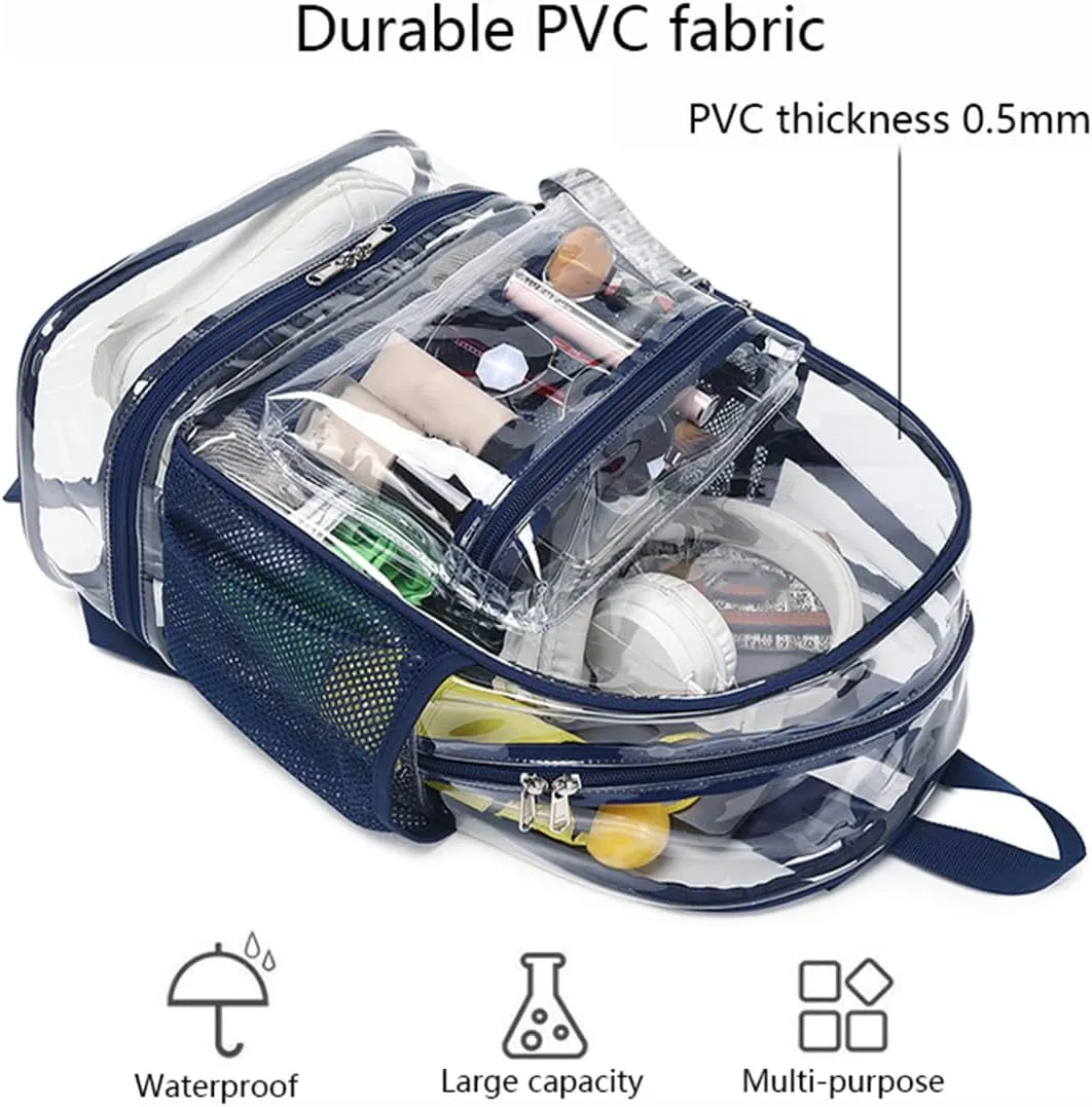 Clear Backpack Heavy Duty, See Through Backpack Purse, Gym Backpack with Laptop and Shoe Compartment (Black), 32*19*45cm