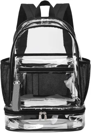 Clear Backpack Heavy Duty, See Through Backpack Purse, Gym Backpack with Laptop and Shoe Compartment (Black), 32*19*45cm