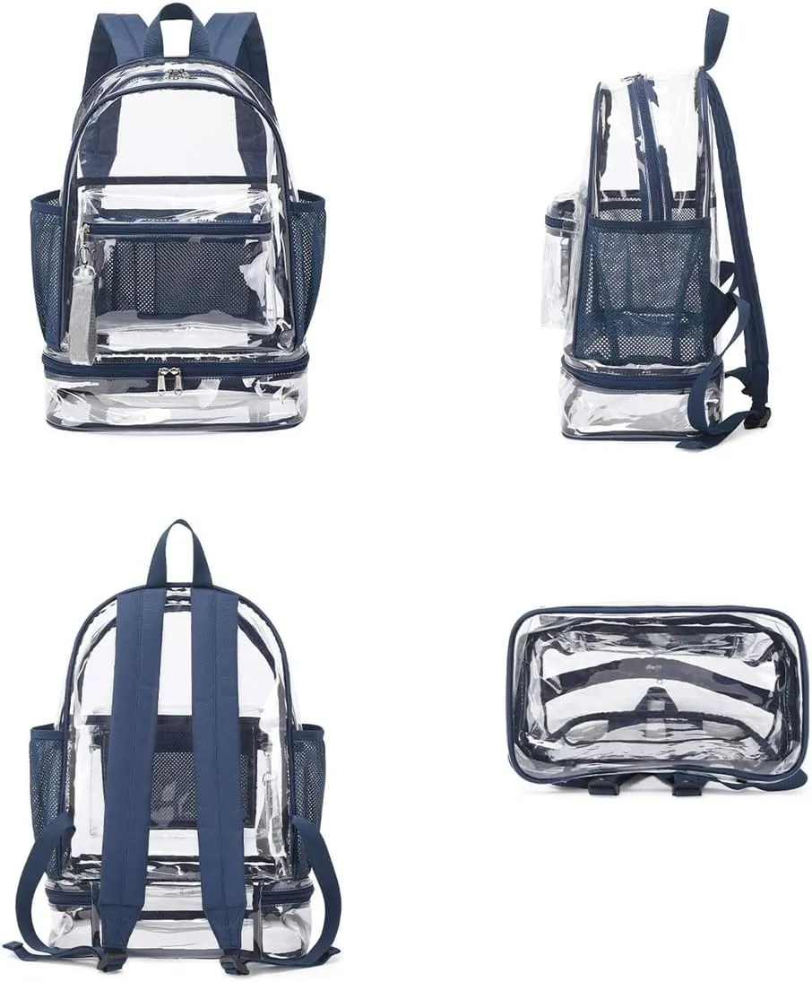 Clear Backpack Heavy Duty, See Through Backpack Purse, Gym Backpack with Laptop and Shoe Compartment (Black), 32*19*45cm