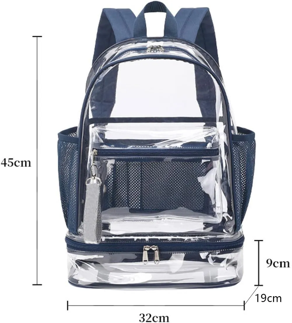 Clear Backpack Heavy Duty, See Through Backpack Purse, Gym Backpack with Laptop and Shoe Compartment (Black), 32*19*45cm