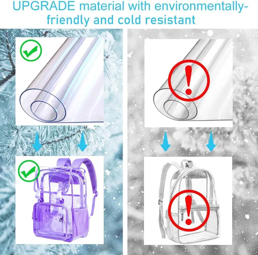 Clear Backpack, Stadium Approved Transparent Bookbag for Girls Boys, Heavy Duty PVC See Through Backpack for Women Men