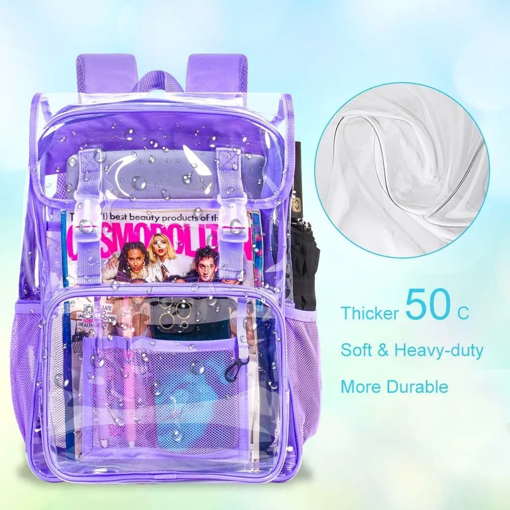 Clear Backpack, Stadium Approved Transparent Bookbag for Girls Boys, Heavy Duty PVC See Through Backpack for Women Men