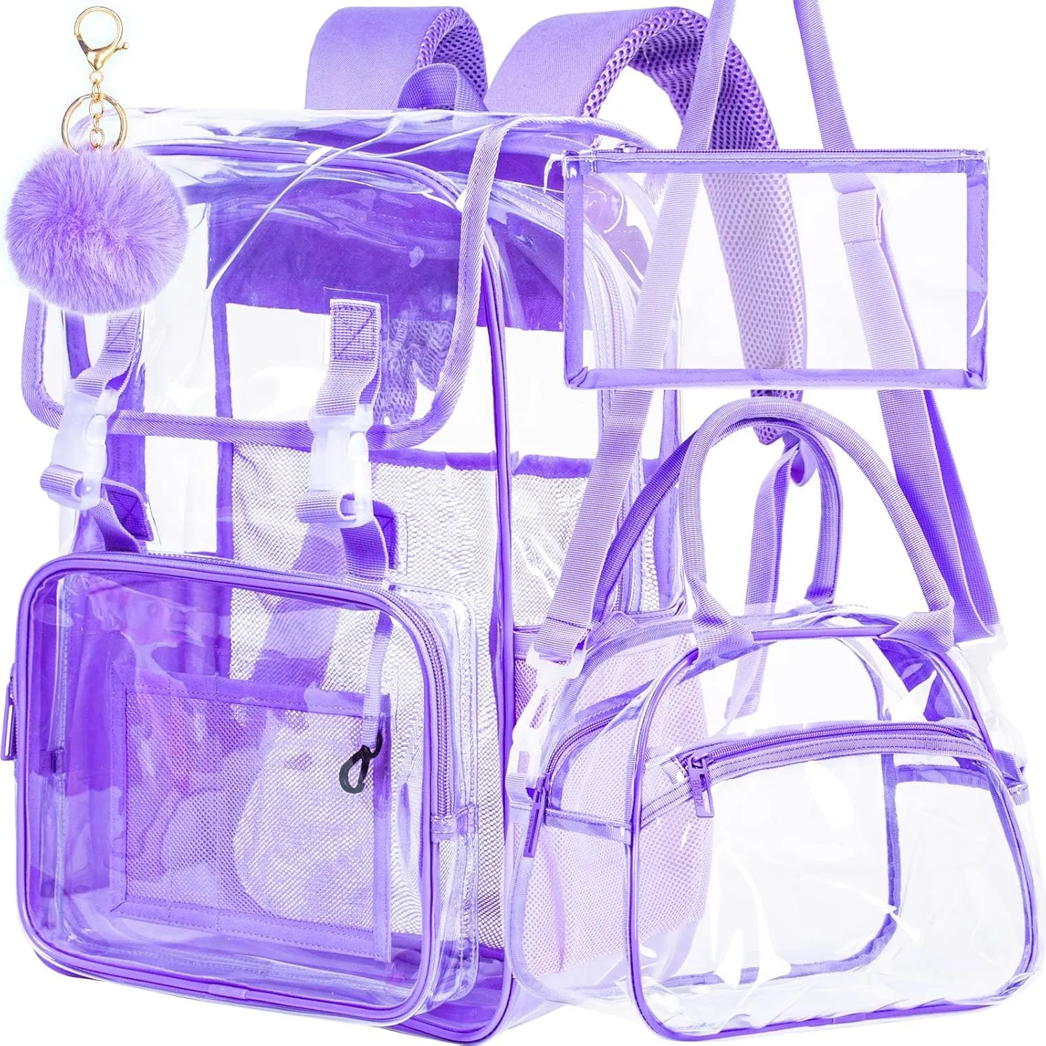 Clear Backpack, Stadium Approved Transparent Bookbag for Girls Boys, Heavy Duty PVC See Through Backpack for Women Men