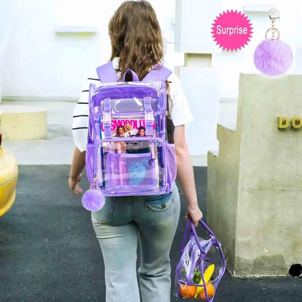 Clear Backpack, Stadium Approved Transparent Bookbag for Girls Boys, Heavy Duty PVC See Through Backpack for Women Men
