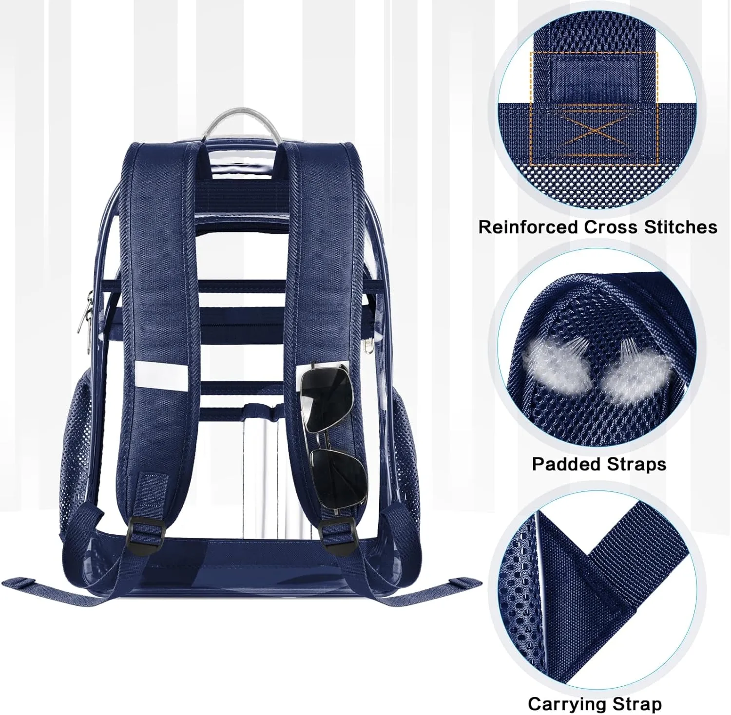 Clear Backpack,17" Large Heavy Duty Transparent Backpack with Multi-pockets See Through Bag for College, Travel, Workplace Security - Navy