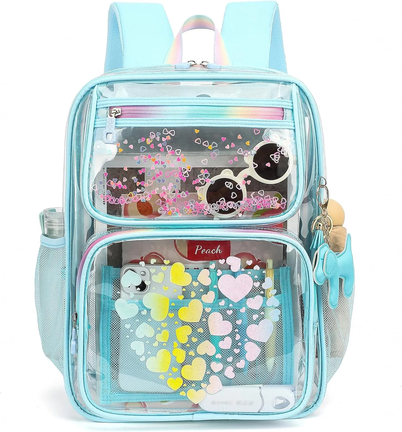 Clear Backpacks for School Girls, Heavy Duty TPU Transparent Bookbags Stadium Events Approved See Through Backpack (Blue)