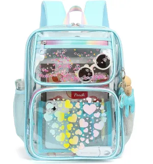 Clear Backpacks for School Girls, Heavy Duty TPU Transparent Bookbags Stadium Events Approved See Through Backpack (Blue)