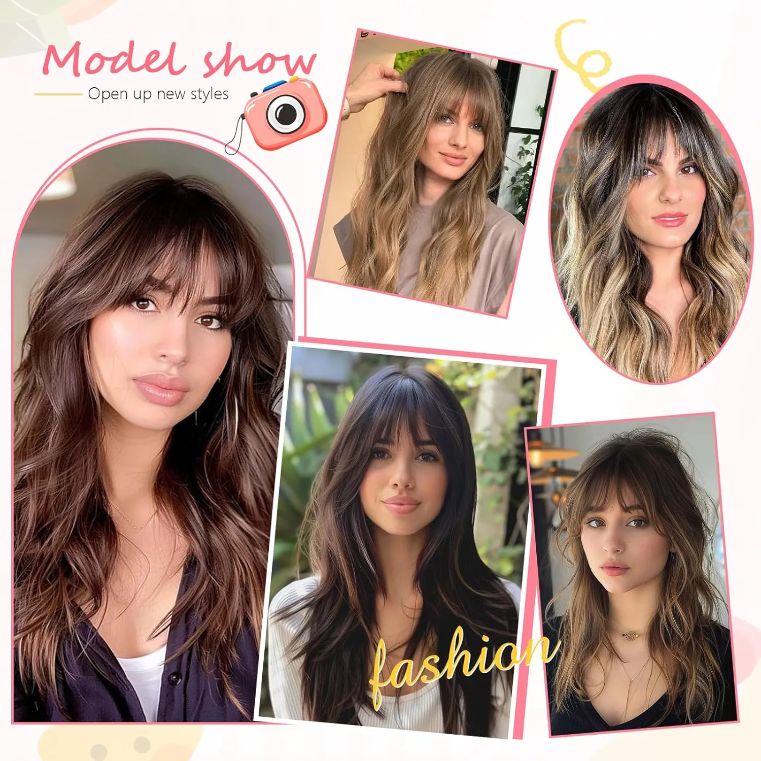 Clip in Bangs 100% Real Human Hair, French Bangs Hair Clip, Fake Bang Fringe with Temples Hairpieces for Women Daily Wear (Light Brown, French Bangs)