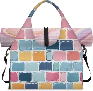 Colored brick wall Women's Yoga Gym Bag - Adjustable shoulder strap with shoe compartment, large gym bag with multiple pockets for yoga mat, gym equipment and travel accessories
