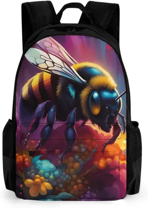 Colorful Bee Flowers Art Rucksacks Lightweight Multipurpose Anti-Theft Shoulder Bag Big Capacity Traveling & Camping Backpack With Side Pockets