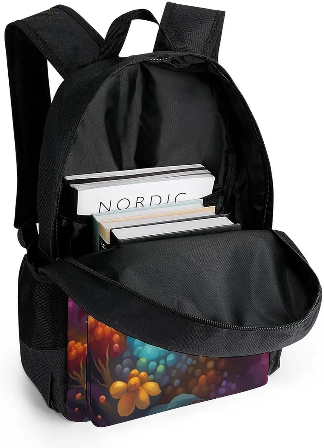 Colorful Bee Flowers Art Rucksacks Lightweight Multipurpose Anti-Theft Shoulder Bag Big Capacity Traveling & Camping Backpack With Side Pockets