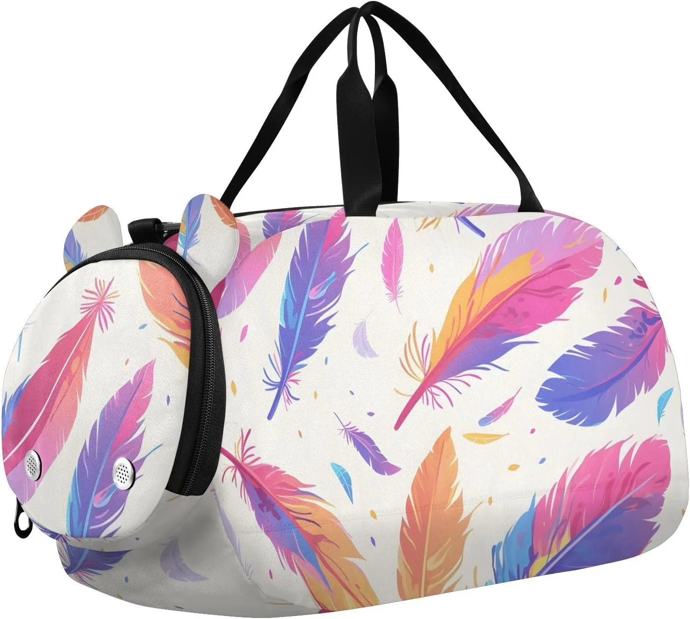 Colorful Feather Youth Sports Duffel Bag with Ventilated Shoe Compartment|All-Season Lightweight Travel Gym Bag for Girls & Boys|Water-Resistant Gear Bag
