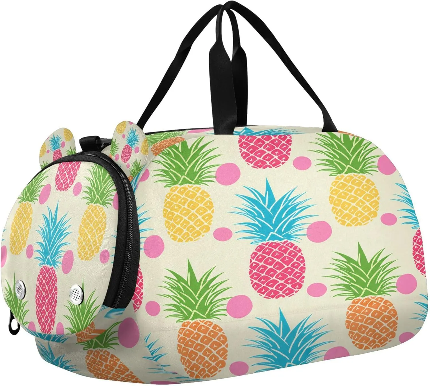 Colorful Pineapples Youth Sports & Travel Duffle Bag with Shoe Compartment,Waterproof Gym Bag for Girls and Boys (Overnight Essentials Organizer)