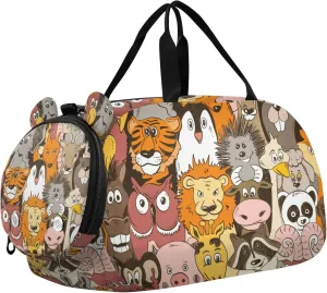 Colorful Psychedelic Funny Animals Duffel Bag with Shoes Compartment Lightweight Kids Overnighter Duffel Bags for Travel, Sports, Fitness & Workout