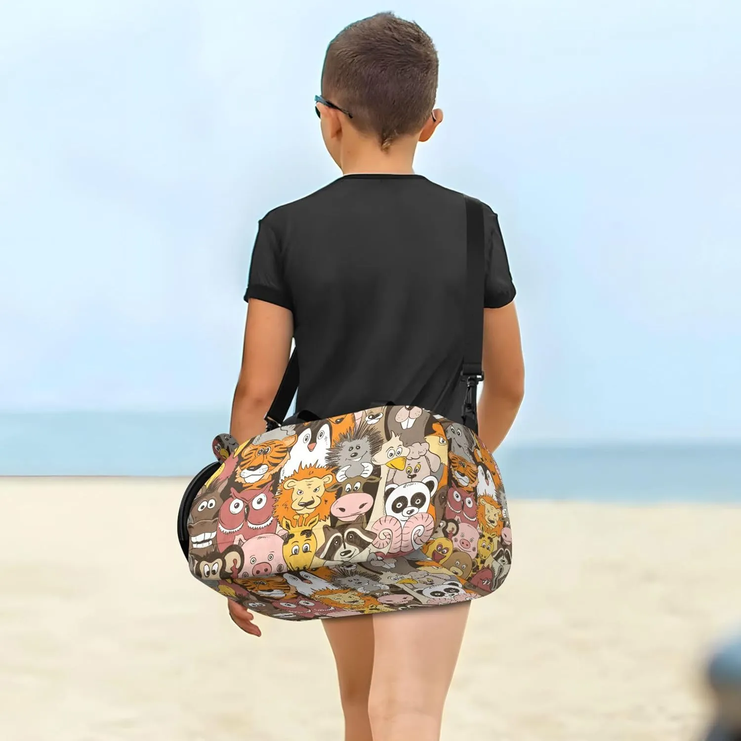 Colorful Psychedelic Funny Animals Duffel Bag with Shoes Compartment Lightweight Kids Overnighter Duffel Bags for Travel, Sports, Fitness & Workout
