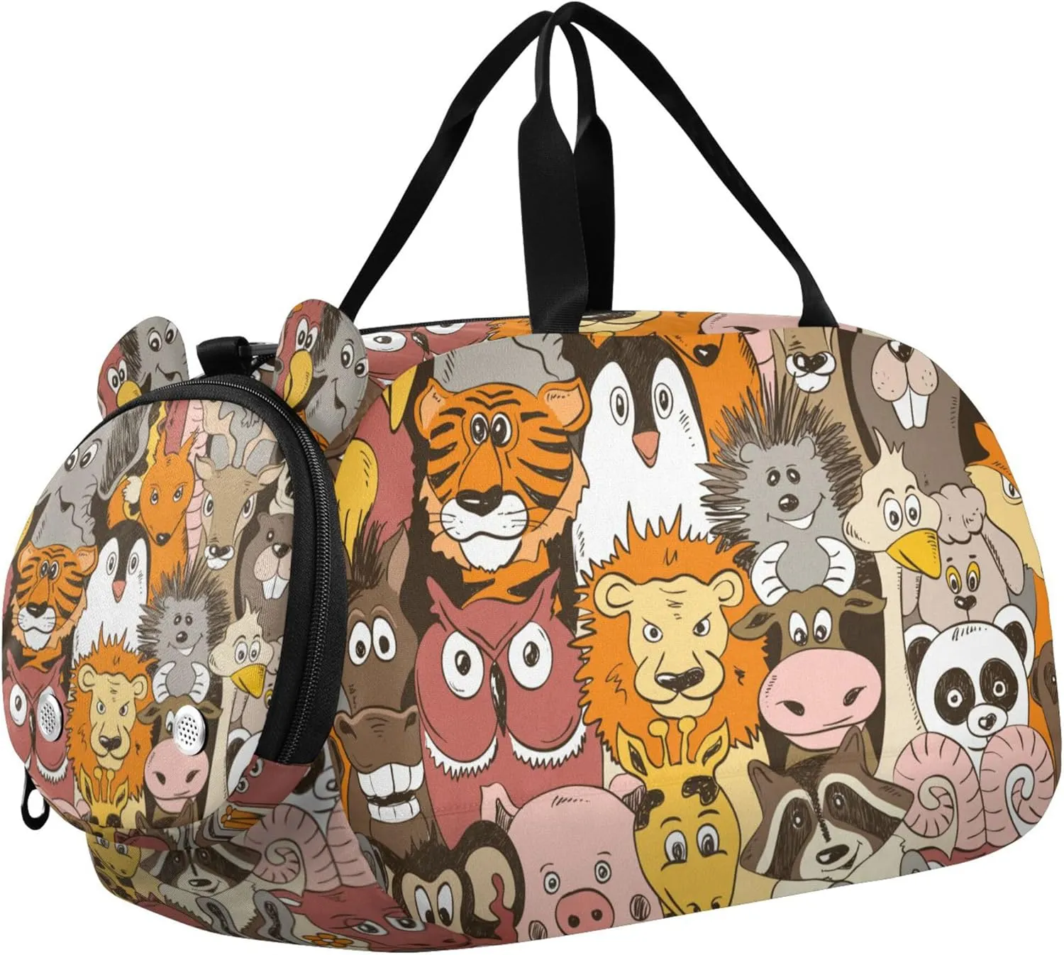 Colorful Psychedelic Funny Animals Duffel Bag with Shoes Compartment Lightweight Kids Overnighter Duffel Bags for Travel, Sports, Fitness & Workout
