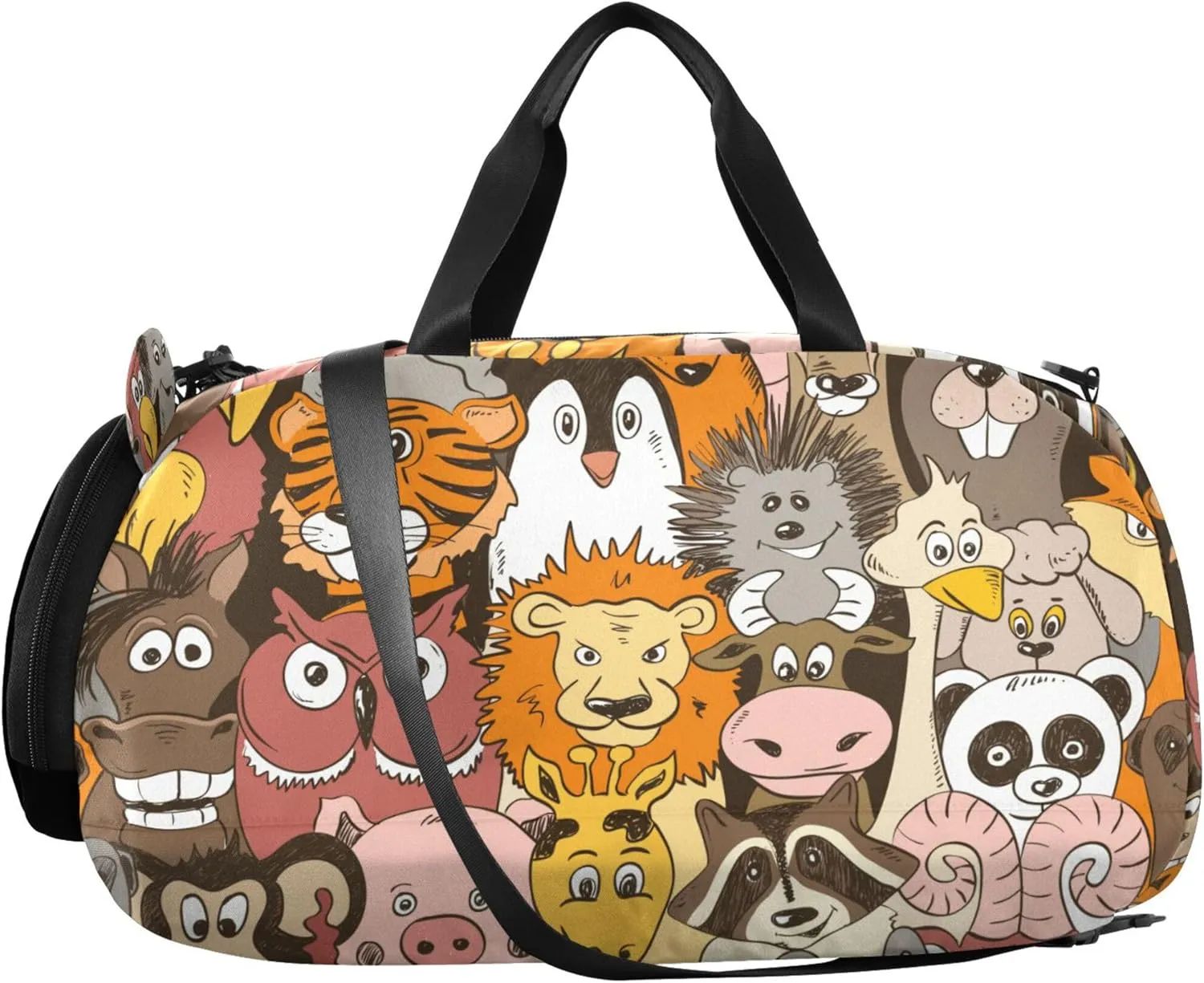 Colorful Psychedelic Funny Animals Duffel Bag with Shoes Compartment Lightweight Kids Overnighter Duffel Bags for Travel, Sports, Fitness & Workout