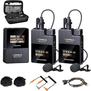 COMICA BoomX-D2 Wireless Lavalier Microphone, 2.4G Dual Lapel Mic with 2 Transmitters, Noise Cancellation, 656ft Range, Compatible with iPhone, Android, Camera, for YouTube Video Recording Streaming