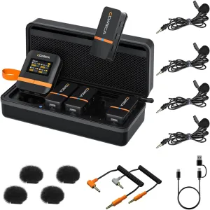 COMICA Vimo Q 4 Channel Wireless Lavalier Microphone System with Noise Cancellation, 4 Audio Tracks Output, 656ft Range, Wireless Mic for iPhone, DSLR Camera, Android, Video Recording(4Lav Mic)