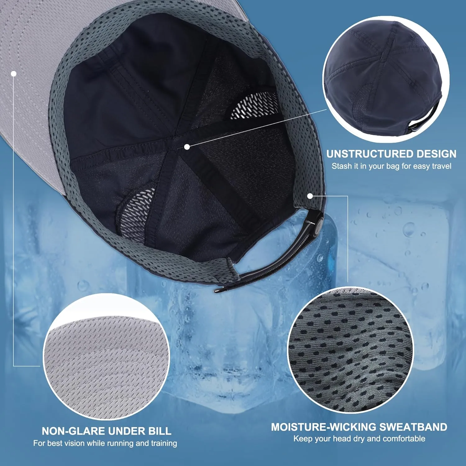 Connectyle Mens Womens Quick Dry Performance Running Cap Lightweight Reflective Sports Hat UPF 50  Outdoor Athletic Sun Cap