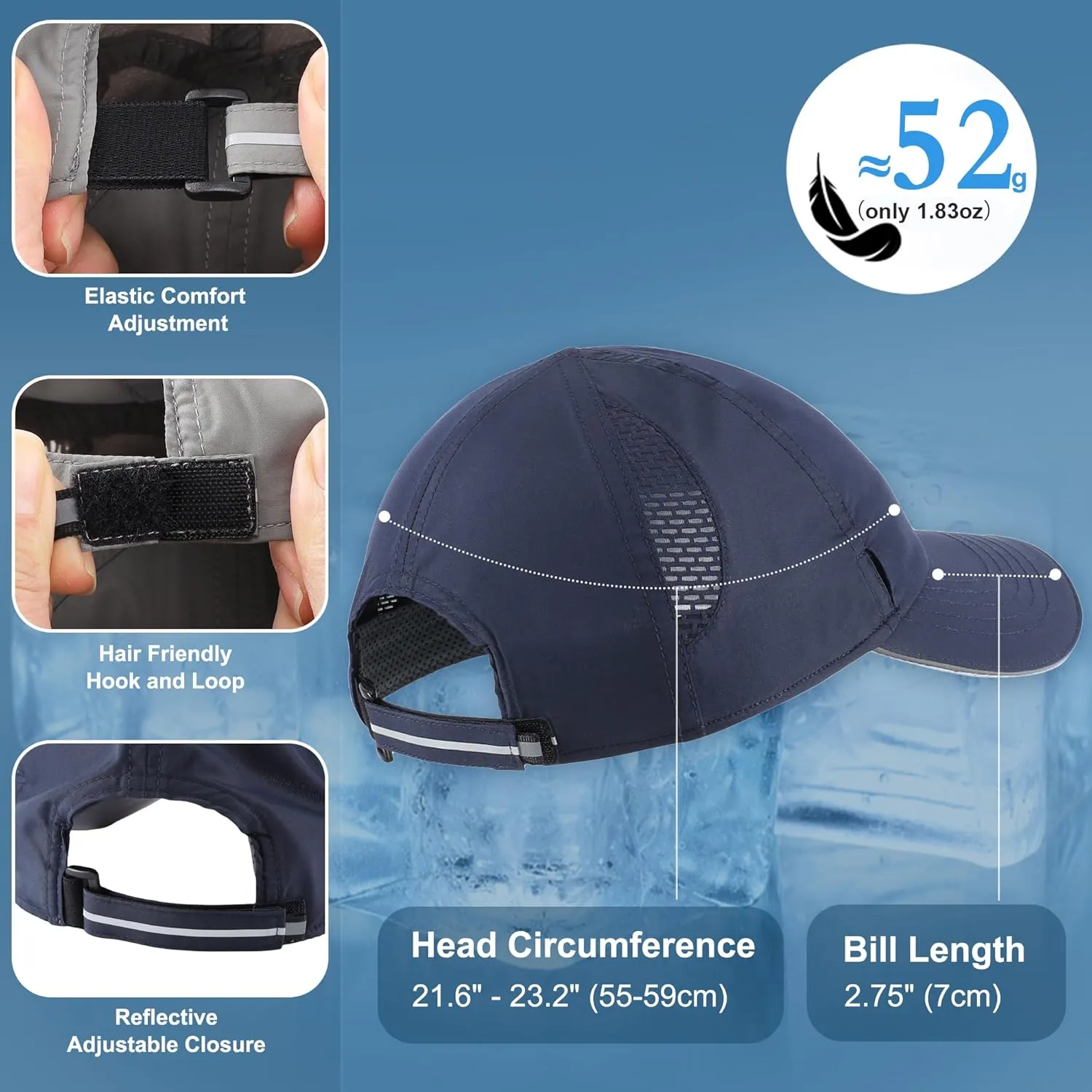 Connectyle Mens Womens Quick Dry Performance Running Cap Lightweight Reflective Sports Hat UPF 50  Outdoor Athletic Sun Cap