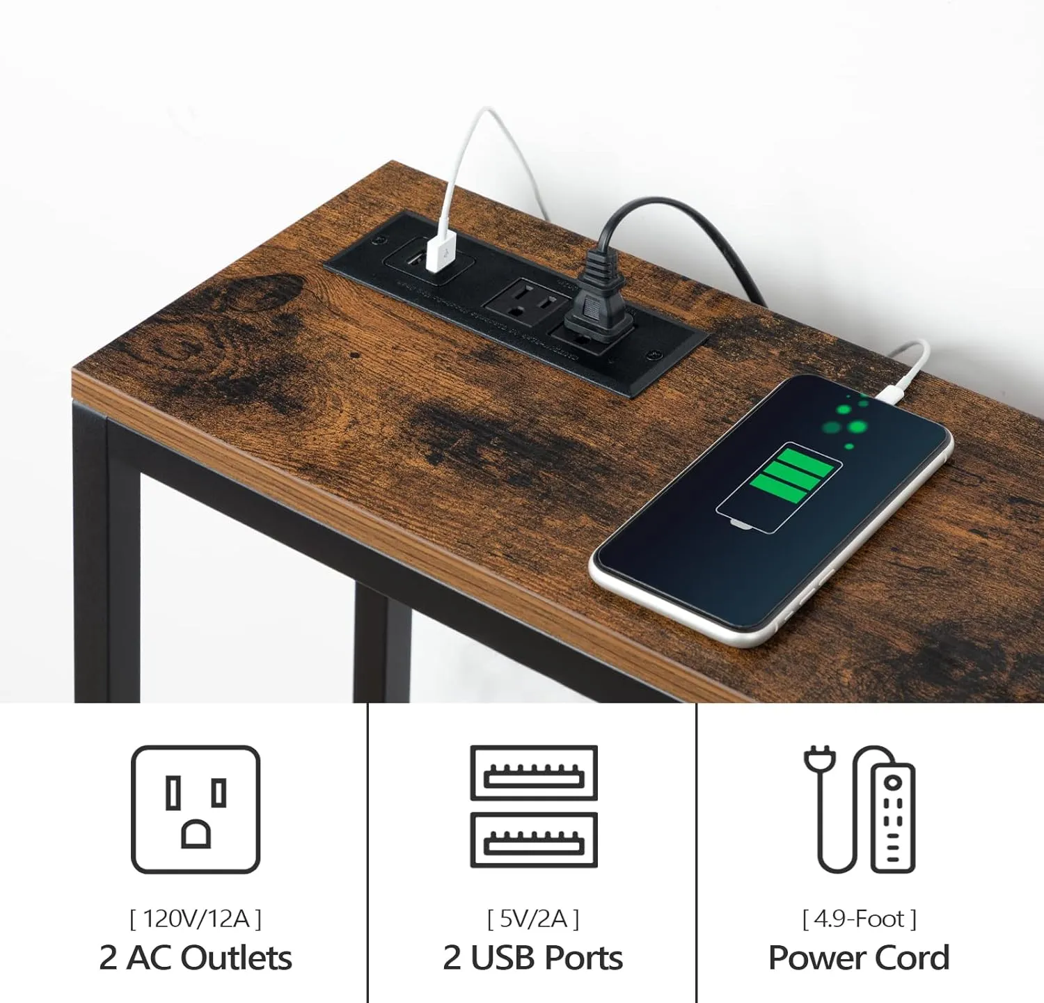 Console Table with Power Outlet, 70.9" Narrow Sofa Table, Industrial Entryway Table with USB Ports, Behind Couch for Entryway, Hallway, Foyer, Living Room, Rustic Brown CTHR18E01Z1