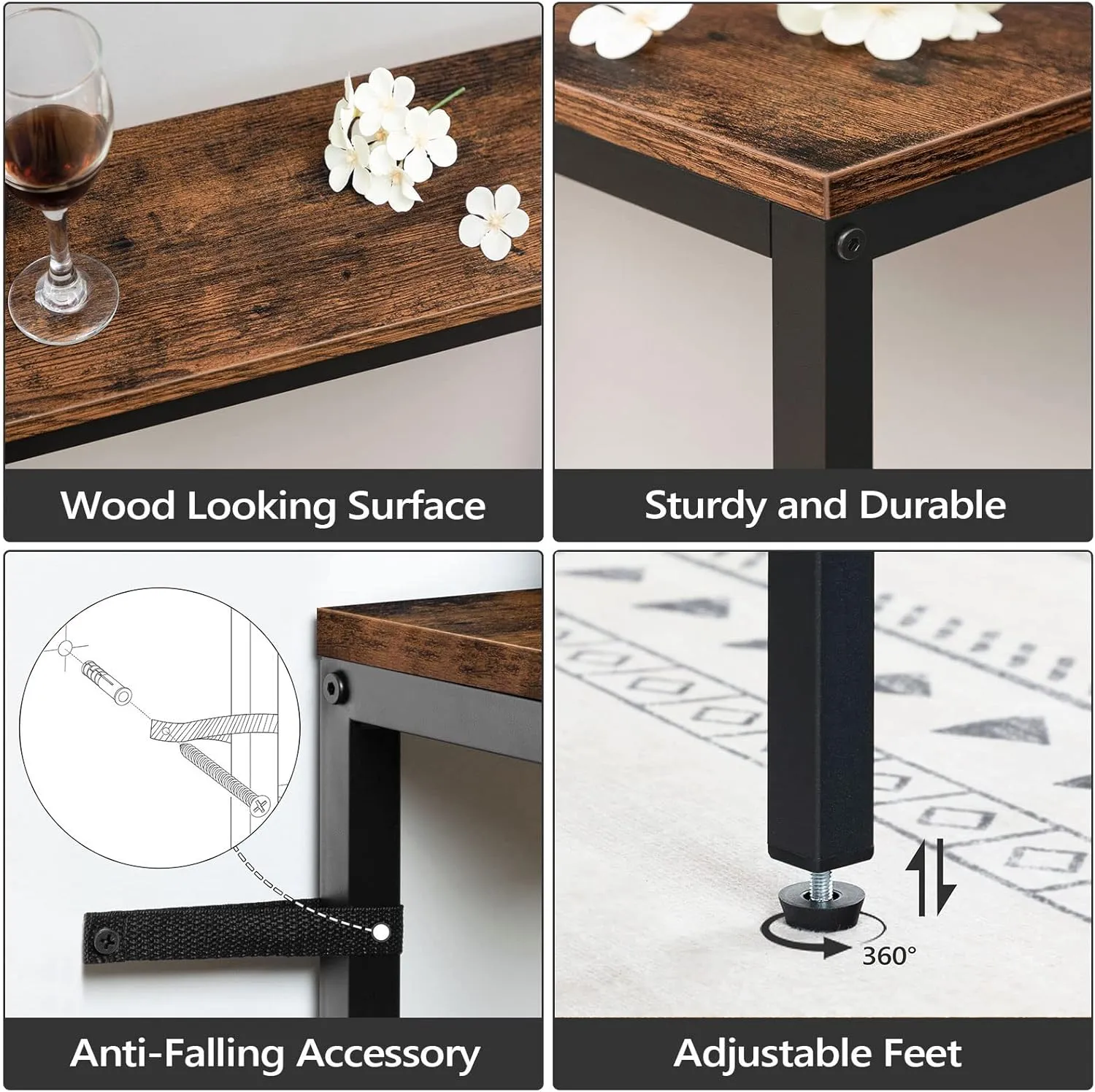 Console Table with Power Outlet, 70.9" Narrow Sofa Table, Industrial Entryway Table with USB Ports, Behind Couch for Entryway, Hallway, Foyer, Living Room, Rustic Brown CTHR18E01Z1