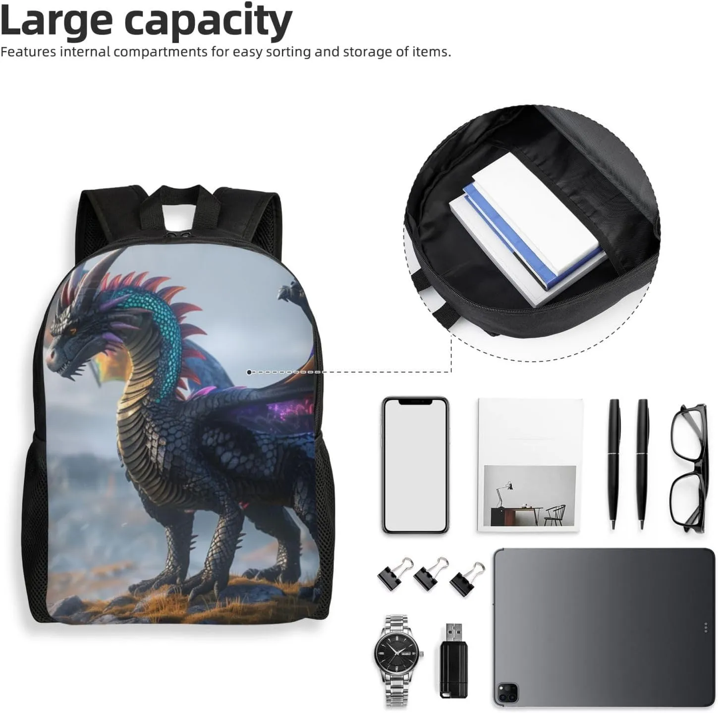 Cool Dragon Backpack Waterproof Anti Theft Durable Light Laptop Bag Backpacks For Women Men Travel Gym Backpack