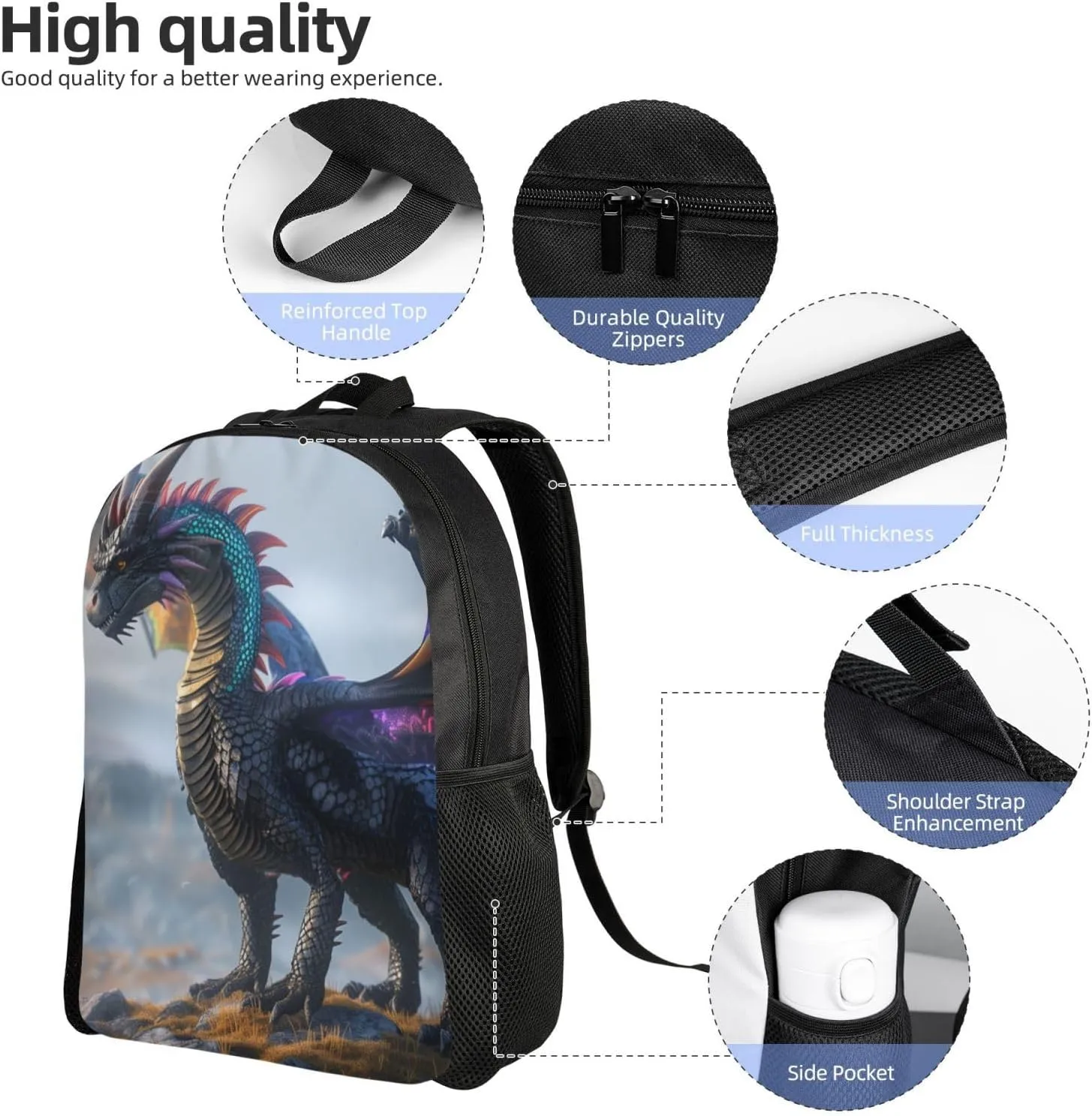 Cool Dragon Backpack Waterproof Anti Theft Durable Light Laptop Bag Backpacks For Women Men Travel Gym Backpack