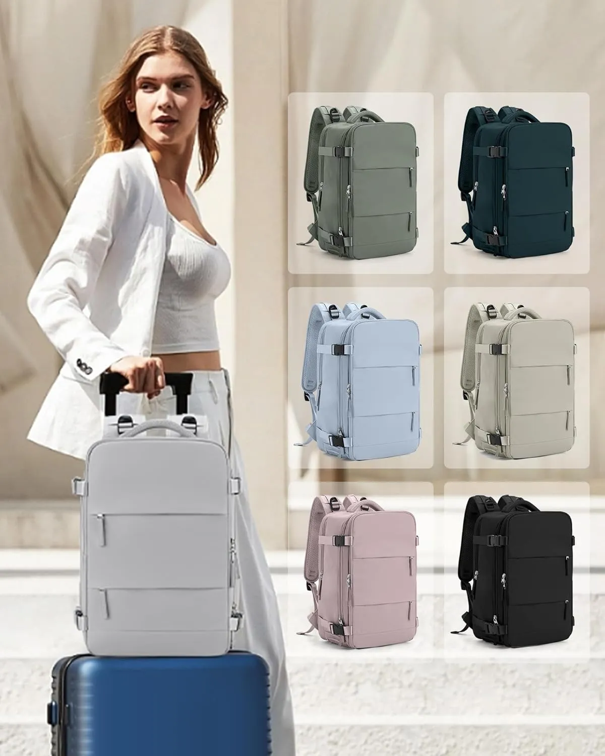 coowoz Travel Backpack Carry On for Women Man Gym Backpack with Laptop Compartment Mochila de Viaje Teacher Personal Item Backpack Airplane Accessories Must Haves Grey Small