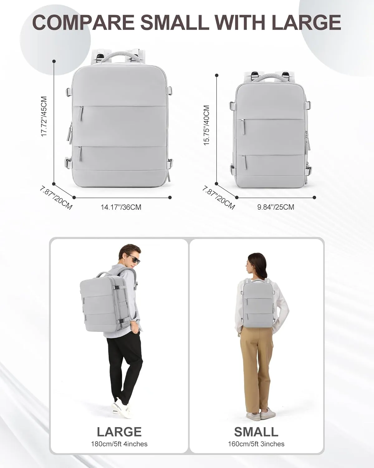coowoz Travel Backpack Carry On for Women Man Gym Backpack with Laptop Compartment Mochila de Viaje Teacher Personal Item Backpack Airplane Accessories Must Haves Grey Small